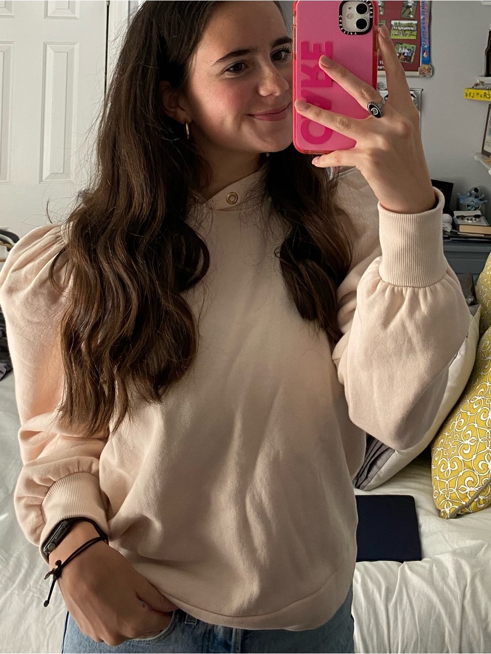 Nation LTD Light Blush Hooded Puff-Sleeve Sweatshirt